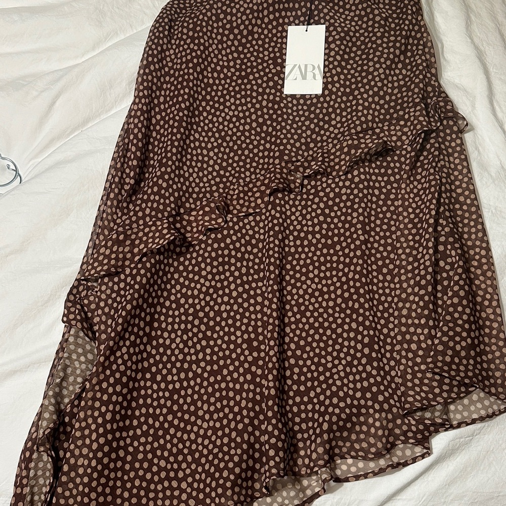 Zara Asymmetrical Brown Polka Dot Skirt
